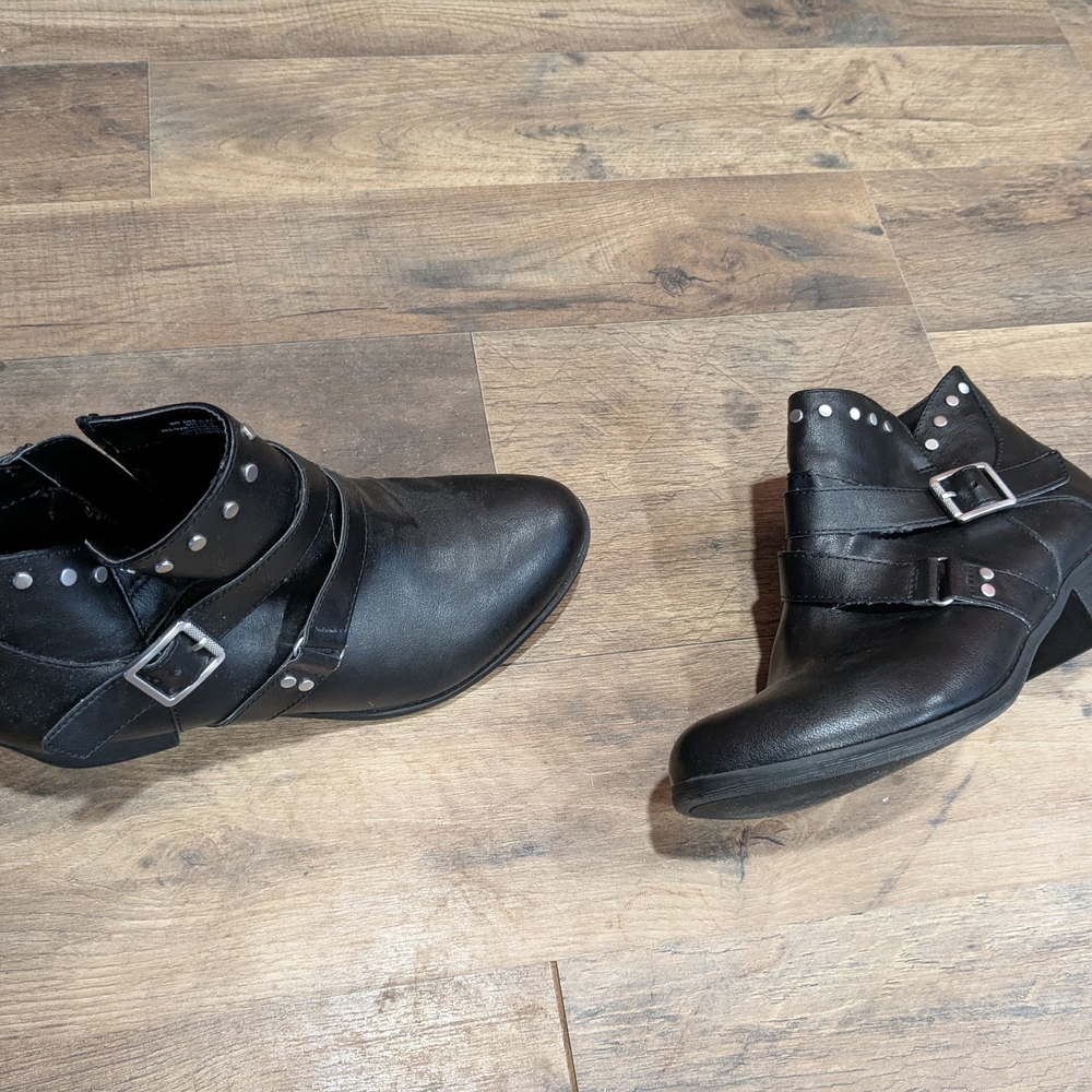 Barely Worn Black Ankle Boots with Buckle Detail